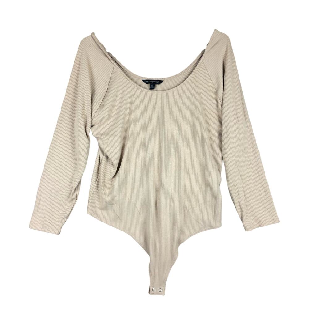 Banana Republic Womens Bodysuit Tan Scoop Neck Long Sleeve Stretch XLarge